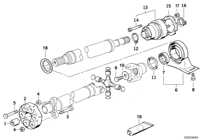 Picture board DRIVE SHAFT-CEN.BEARING-CONST.VEL.JOINT for the BMW Classic parts  Original BMW spare parts from the electronic parts catalog (ETK) for BMW motor vehicles (car)   Centering sleeve, Centre Mount, Collar nut, Constant-velocity joint wth knurle