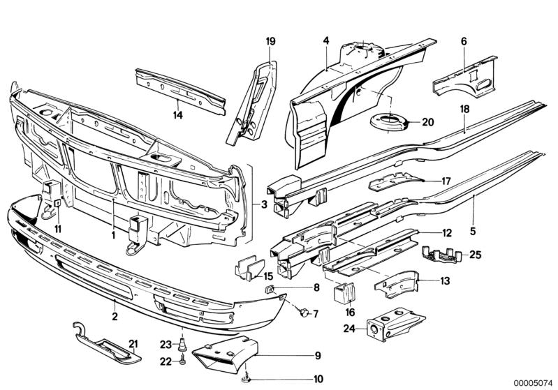 Picture board WHEELHOUSE/ENGINE SUPPORT for the BMW Classic parts  Original BMW spare parts from the electronic parts catalog (ETK) for BMW motor vehicles (car)   Air channel right, Body nut, CONNECTION PLATE, Covering left, COVERING PLATE RIGHT, ENGINE S