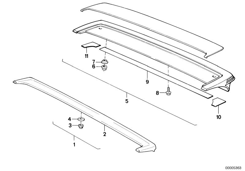 Picture board REAR SPOILER SINGLE PARTS for the BMW Classic parts  Original BMW spare parts from the electronic parts catalog (ETK) for BMW motor vehicles (car)   Cap nut, FOIL LEFT, FOIL RIGHT, Hex Bolt, INSTALLING SET REAR SPOILER, Washer-gasket