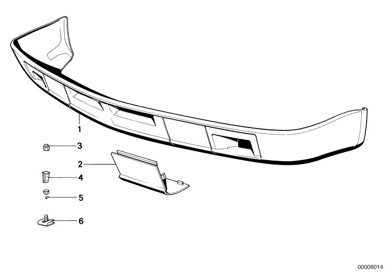 Picture board FRONT SPOILER for the BMW Classic parts  Original BMW spare parts from the electronic parts catalog (ETK) for BMW motor vehicles (car)   Covering right, Expanding nut, FRONT SPOILER, Hex head screw, Hex nut with plate
