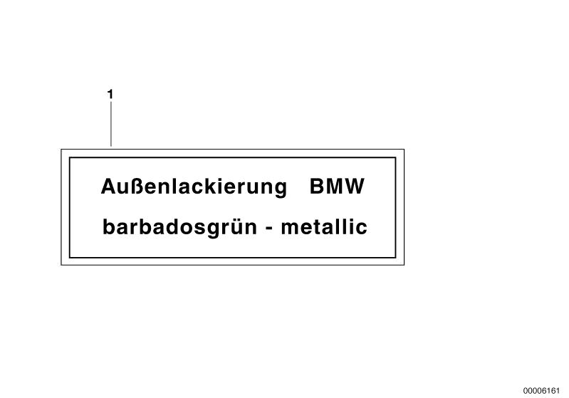 Picture board LABEL OUTER PAINT METALLIC for the BMW Classic parts  Original BMW spare parts from the electronic parts catalog (ETK) for BMW motor vehicles (car)   Information plate