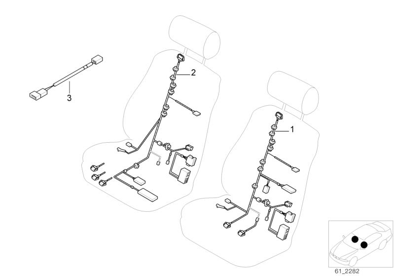 Illustration du Jeu de câbles siège confort à mémoire pour les BMW X Série Modèles  Pièces de rechange d'origine BMW du catalogue de pièces électroniques (ETK) pour véhicules automobiles BMW (voiture)   Wiring set seat, passenger´s side
