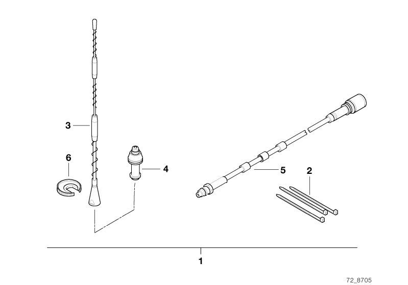 Illustration du Kit de montage antenne de paroi laterale pour les BMW Classic parts  Pièces de rechange d'origine BMW du catalogue de pièces électroniques (ETK) pour véhicules automobiles BMW (voiture) 