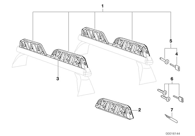 Illustration du Porte-skis confort pour les BMW Classic parts  Pièces de rechange d'origine BMW du catalogue de pièces électroniques (ETK) pour véhicules automobiles BMW (voiture) 