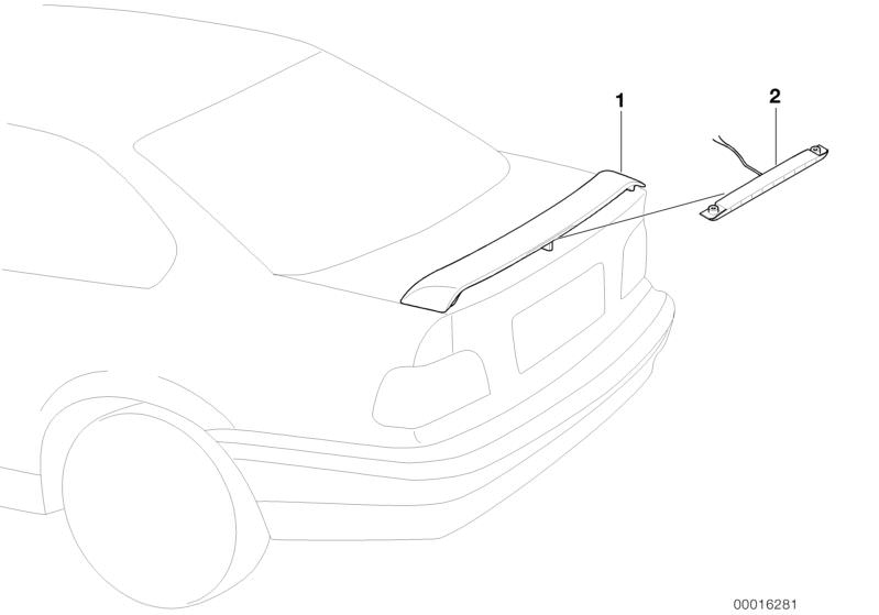 Illustration du Becquet avec feu stop pour les BMW Classic parts  Pièces de rechange d'origine BMW du catalogue de pièces électroniques (ETK) pour véhicules automobiles BMW (voiture) 