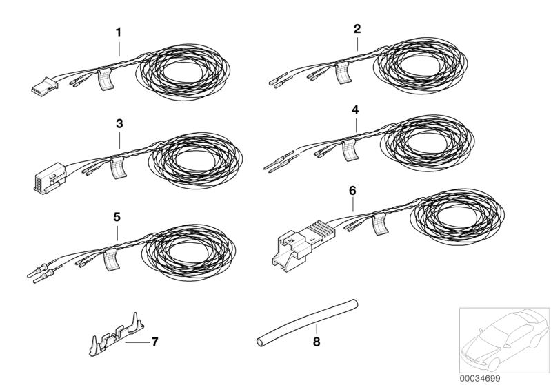 Picture board Rep. cable, airbag for the BMW Classic parts  Original BMW spare parts from the electronic parts catalog (ETK) for BMW motor vehicles (car)   Cable connector, Rep.cable f column A, B and control unit, Shrinking hose