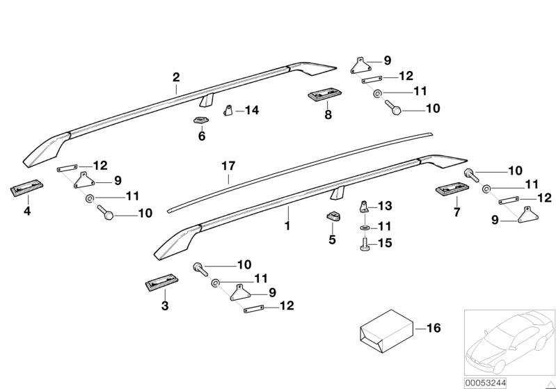 Illustration du Pieces de hardtop : rails de toit pour les BMW Classic parts  Pièces de rechange d'origine BMW du catalogue de pièces électroniques (ETK) pour véhicules automobiles BMW (voiture) 