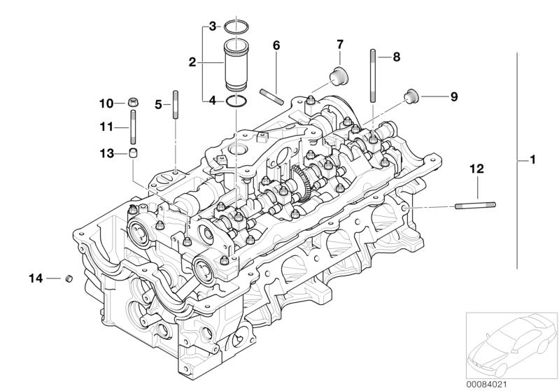 Picture board Cylinder head for the BMW 3 Series models  Original BMW spare parts from the electronic parts catalog (ETK) for BMW motor vehicles (car)   CYLINDER HEAD WITH VALVE GEAR, Dowel, Flange nut, O-ring, Screw plug, Screw plug, inner hexagon, Spark