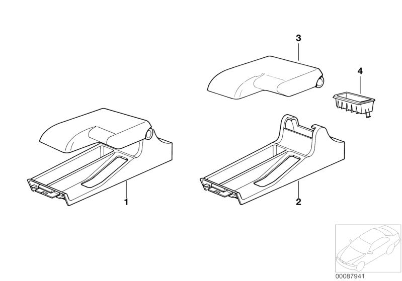 Illustration du Kit de montage pour accoudoir avant pour les BMW Classic parts  Pièces de rechange d'origine BMW du catalogue de pièces électroniques (ETK) pour véhicules automobiles BMW (voiture) 
