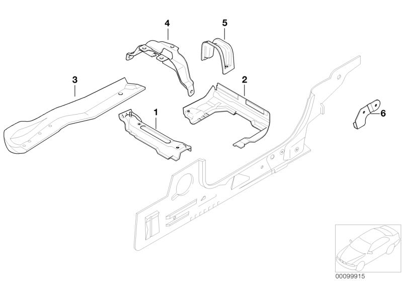 Picture board REAR FLOOR PARTS for the BMW Z Series models  Original BMW spare parts from the electronic parts catalog (ETK) for BMW motor vehicles (car)   Bracket f shifting arm bearing, BRAKE PIPE BRACKET, Console, centre bearing, Console, gearbox suppo