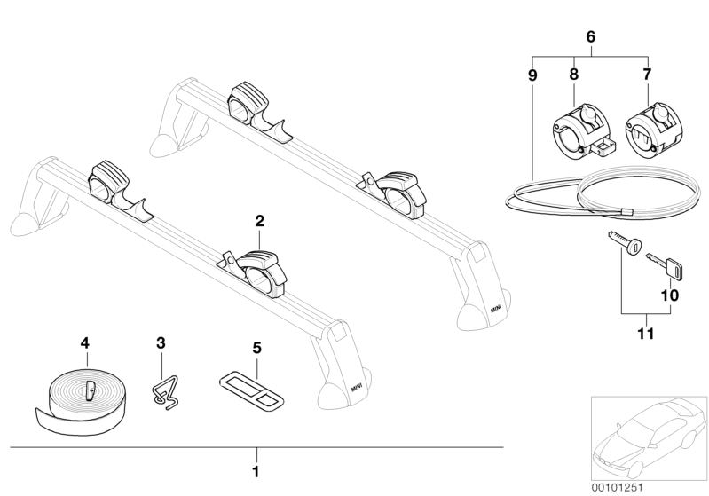 Illustration du Porte surfboard pour les BMW 7 Série Modèles  Pièces de rechange d'origine BMW du catalogue de pièces électroniques (ETK) pour véhicules automobiles BMW (voiture) 