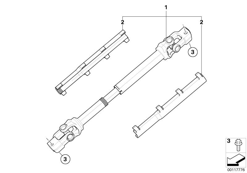 Picture board STEER.COL.-LOWER JOINT ASSY for the BMW Z Series models  Original BMW spare parts from the electronic parts catalog (ETK) for BMW motor vehicles (car)   Repair kit, protect. shells steer. shaft, Steering shaft, Torx bolt