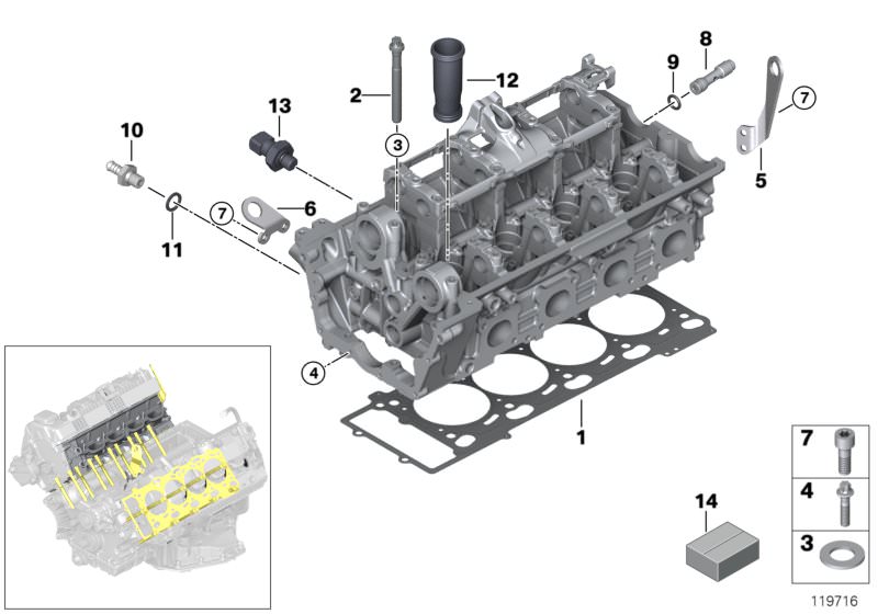 Picture board Cylinder head attached parts for the BMW 6 Series models  Original BMW spare parts from the electronic parts catalog (ETK) for BMW motor vehicles (car)   Connecting branch, microencapsulated, Cylinder head gasket asbestos-free, Gasket ring, 