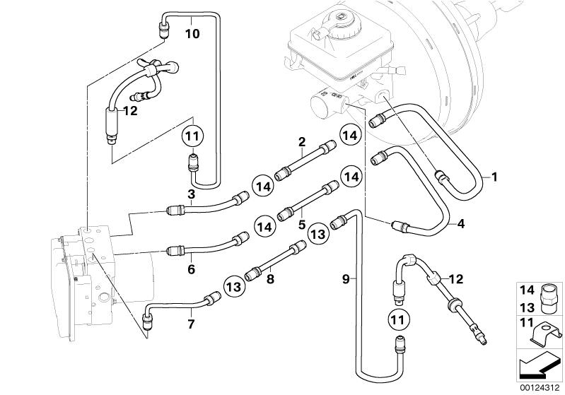 Bildtafel Bremsleitung vorne für die BMW 5er Modelle  Original BMW Ersatzteile aus dem elektronischen Teilekatalog (ETK) für BMW Kraftfahrzeuge( Auto)    Bremsschlauch vorne, Haltefeder, Rohrleitung, Zwischenstück