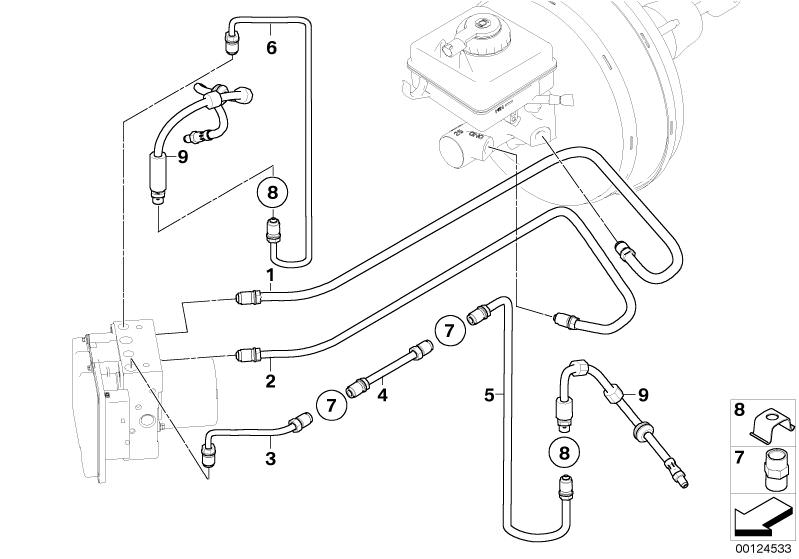 Bildtafel Bremsleitung vorne für die BMW 5er Modelle  Original BMW Ersatzteile aus dem elektronischen Teilekatalog (ETK) für BMW Kraftfahrzeuge( Auto)    Bremsschlauch vorne, Haltefeder, Rohrleitung, Rohrleitung mit Schutzschlauch, Zwischenstück