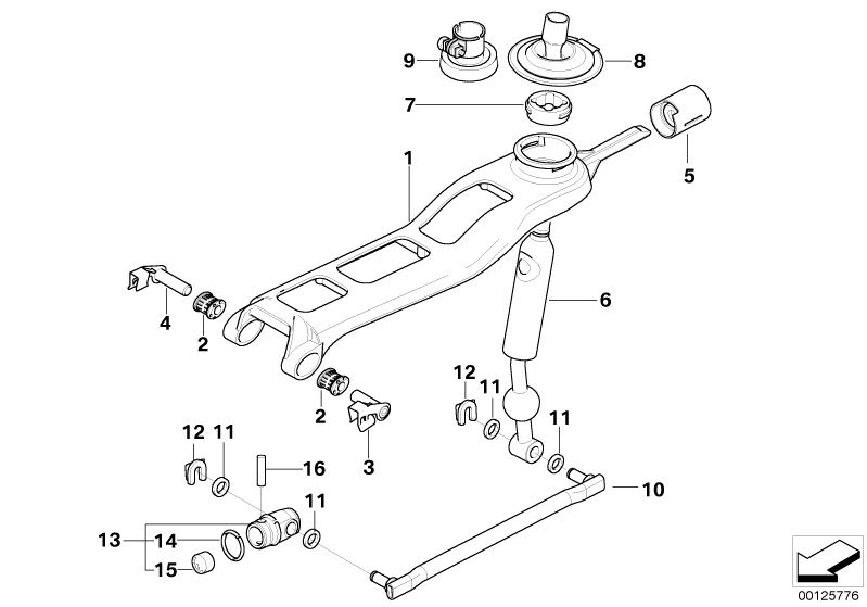 Picture board Gearshift, mechanical transmission for the BMW 6 Series models  Original BMW spare parts from the electronic parts catalog (ETK) for BMW motor vehicles (car)   Bearing bolt, Bearing sleeve, ultra-oval, Bearing, shift lever, Bearing, shifting