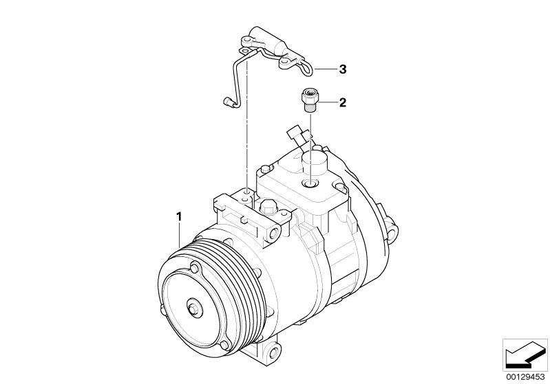 Picture board RP air conditioning compressor for the BMW X Series models  Original BMW spare parts from the electronic parts catalog (ETK) for BMW motor vehicles (car)   Pin terminal, RELIEF VALVE, RP air conditioning compressor