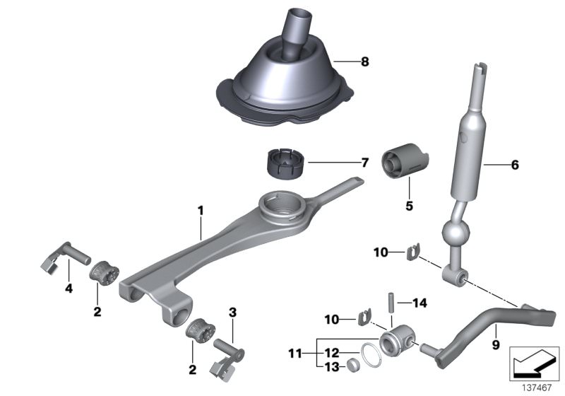 Picture board Gearshift, mechanical transmission for the BMW 3 Series models  Original BMW spare parts from the electronic parts catalog (ETK) for BMW motor vehicles (car)   Bearing bolt, Bearing, shift lever, Bearing, shifting arm, BUSH BEARING OVAL, Dow