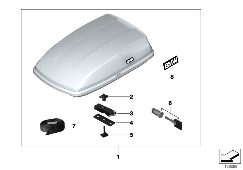 Picture board Roof box 350 for the BMW 5 Series models  Original BMW spare parts from the electronic parts catalog (ETK) for BMW motor vehicles (car) 