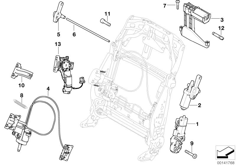 Picture board Seat, front, el.system& drives, backrest for the BMW 5 Series models  Original BMW spare parts from the electronic parts catalog (ETK) for BMW motor vehicles (car)   Drive, backrest adjustment, Drive, backrest top adjustment, memory, Drive, 
