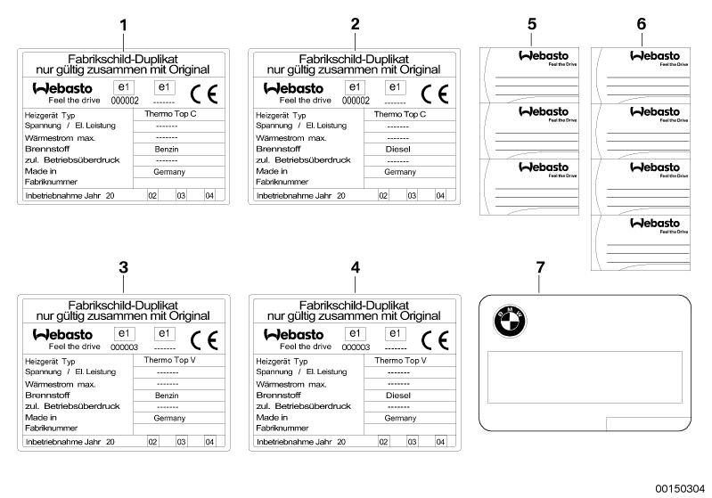 Bildtafel Hinweisschilder Standheizung für die BMW 5er Modelle  Original BMW Ersatzteile aus dem elektronischen Teilekatalog (ETK) für BMW Kraftfahrzeuge( Auto)  