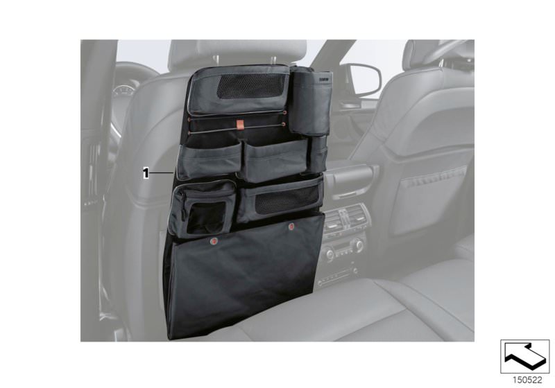 Picture board Seat-back storage pocket for the BMW 3 Series models  Original BMW spare parts from the electronic parts catalog (ETK) for BMW motor vehicles (car) 