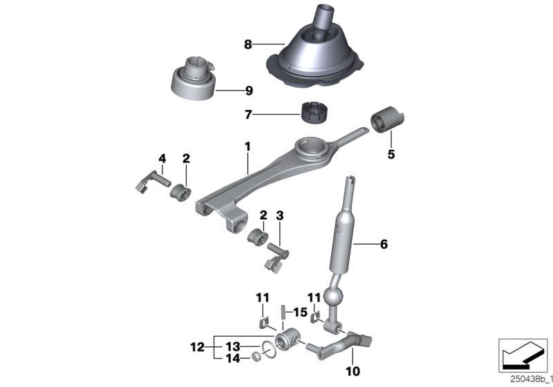 Picture board Gear shifting,mech.transm./diesel for the BMW 1 Series models  Original BMW spare parts from the electronic parts catalog (ETK) for BMW motor vehicles (car)   Bearing bolt, Bearing, shift lever, Bearing, shifting arm, BUSH BEARING OVAL, Dowe