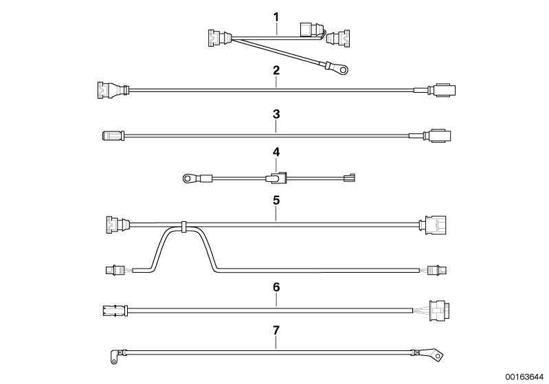 Picture board Various wiring harnesses for the BMW 3 Series models  Original BMW spare parts from the electronic parts catalog (ETK) for BMW motor vehicles (car)   Adapter lead Servotronic, Adapter lead, additional heater, Cable, starter-Valvetronic, Eart
