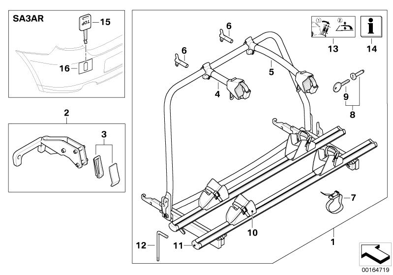 Picture board Rear carrier, US for the BMW 3 Series models  Original BMW spare parts from the electronic parts catalog (ETK) for BMW motor vehicles (car) 
