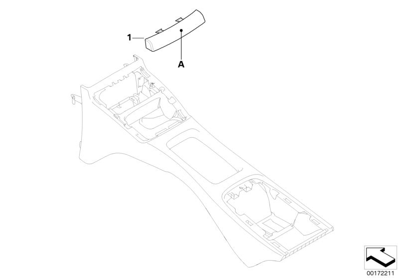 Picture board Individual cover, rear console for the BMW 3 Series models  Original BMW spare parts from the electronic parts catalog (ETK) for BMW motor vehicles (car)   Cover, front