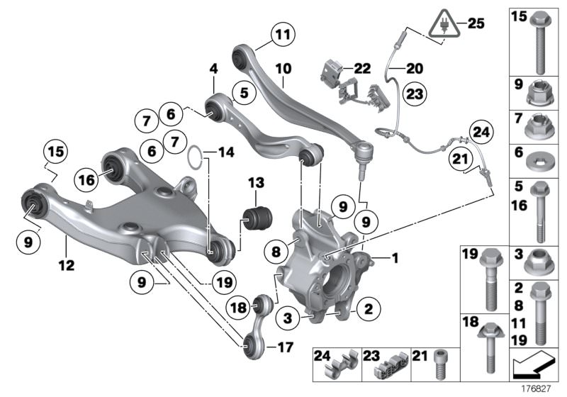 Picture board REAR AXLE SUPPORT/WHEEL SUSPENSION for the BMW 5 Series models  Original BMW spare parts from the electronic parts catalog (ETK) for BMW motor vehicles (car) 