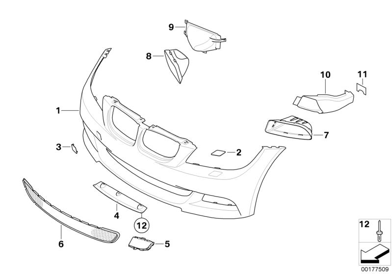 Picture board BMW Performance aerodynamics, front end for the BMW 3 Series models  Original BMW spare parts from the electronic parts catalog (ETK) for BMW motor vehicles (car) 