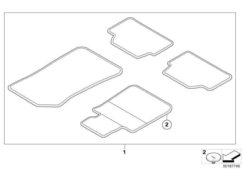 Picture board Floormat, update for the BMW 3 Series models  Original BMW spare parts from the electronic parts catalog (ETK) for BMW motor vehicles (car) 