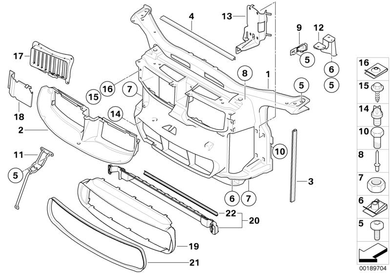 Illustration du Cloison av./pièces carr. compart.-moteu pour les BMW 3 Série Modèles  Pièces de rechange d'origine BMW du catalogue de pièces électroniques (ETK) pour véhicules automobiles BMW (voiture)   Air duct, oil cooler, Air duct, oil cooler, right,