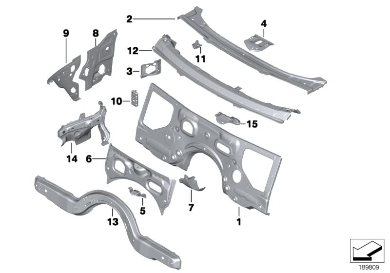 Picture board SPLASH WALL PARTS for the BMW 5 Series models  Original BMW spare parts from the electronic parts catalog (ETK) for BMW motor vehicles (car)   Cross member, splash wall, Extension, reinforcement, right, LOWER APRON, Mounting, support tube, R