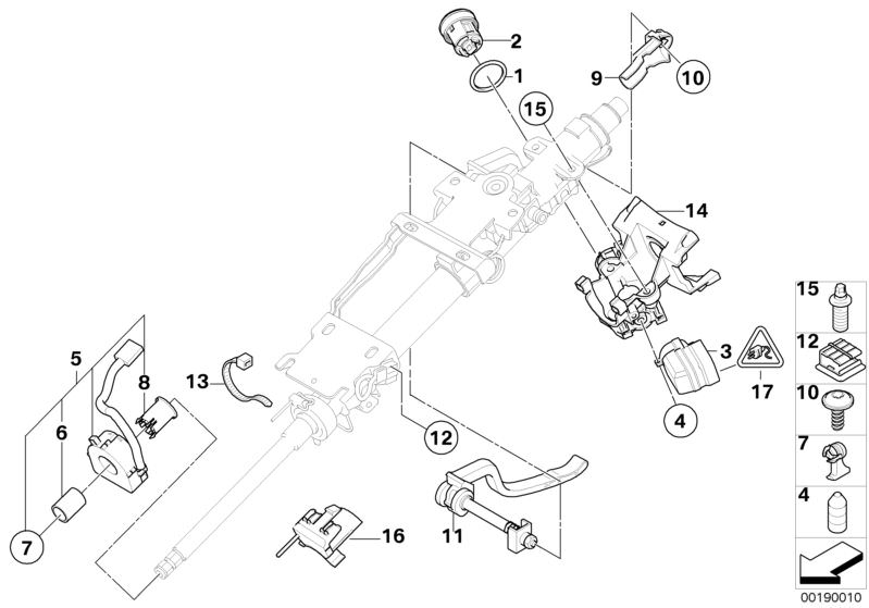 Picture board Steering column attach. parts/lock cyl. for the BMW Z Series models  Original BMW spare parts from the electronic parts catalog (ETK) for BMW motor vehicles (car)   Bush, Cable holder, Cable tie, Fracture bolt, Grub screw, holder, steering-a
