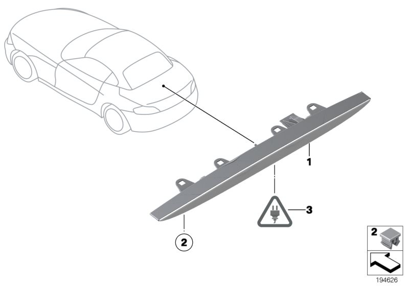 Illustration du Troisieme feu stop pour les BMW Z Série Modèles  Pièces de rechange d'origine BMW du catalogue de pièces électroniques (ETK) pour véhicules automobiles BMW (voiture)   Clip, Third stoplamp