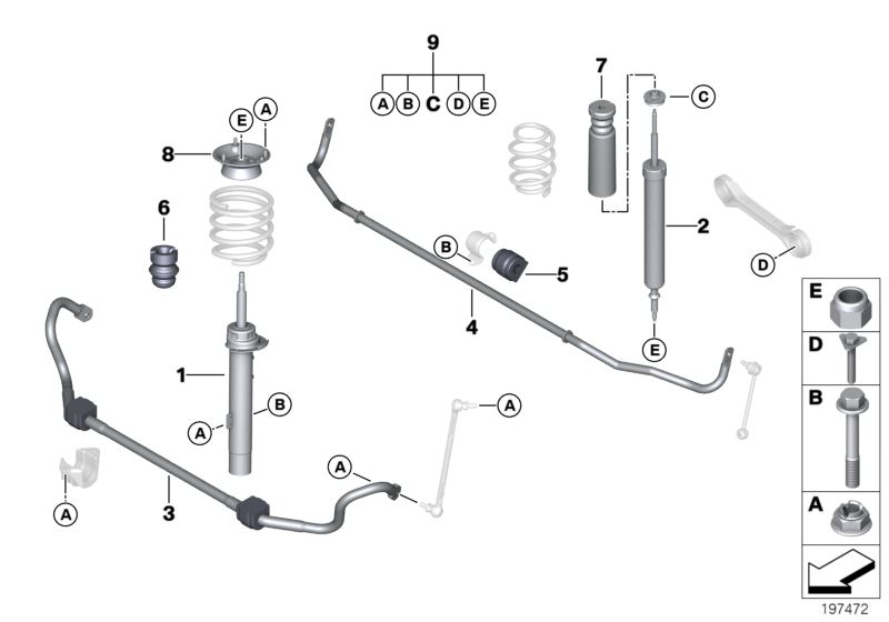 Picture board Single parts, M sport suspension for the BMW 3 Series models  Original BMW spare parts from the electronic parts catalog (ETK) for BMW motor vehicles (car) 