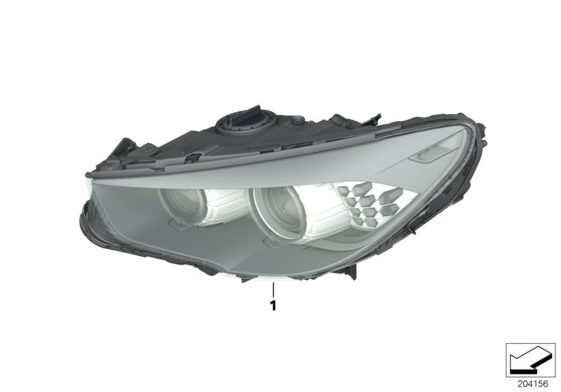 Picture board Headlight for the BMW 5 Series models  Original BMW spare parts from the electronic parts catalog (ETK) for BMW motor vehicles (car)   AHL-xenon headlight, left