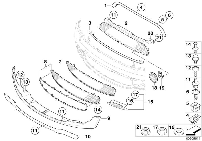 Trim panel, trim elements, front