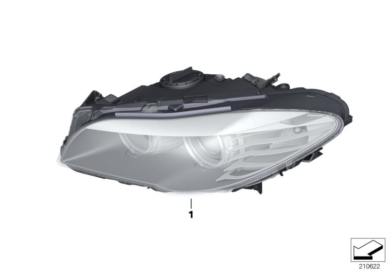 Picture board Headlight for the BMW 5 Series models  Original BMW spare parts from the electronic parts catalog (ETK) for BMW motor vehicles (car)   AHL-xenon headlight, left