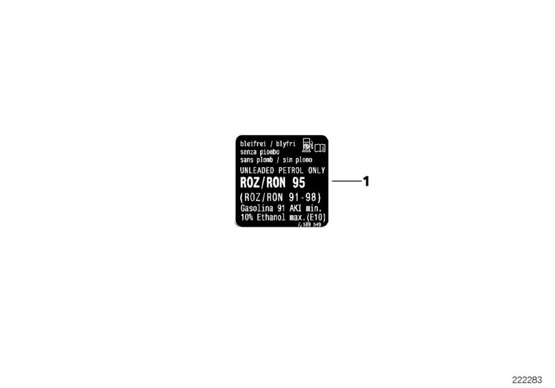 Picture board Information plate, fuel for the BMW X Series models  Original BMW spare parts from the electronic parts catalog (ETK) for BMW motor vehicles (car)   Information plate, fuel