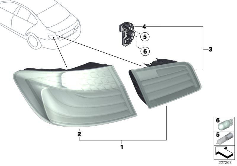 Illustration du Retrofit kit, rear lights ´White Line´ pour les BMW 5 Série Modèles  Pièces de rechange d'origine BMW du catalogue de pièces électroniques (ETK) pour véhicules automobiles BMW (voiture) 