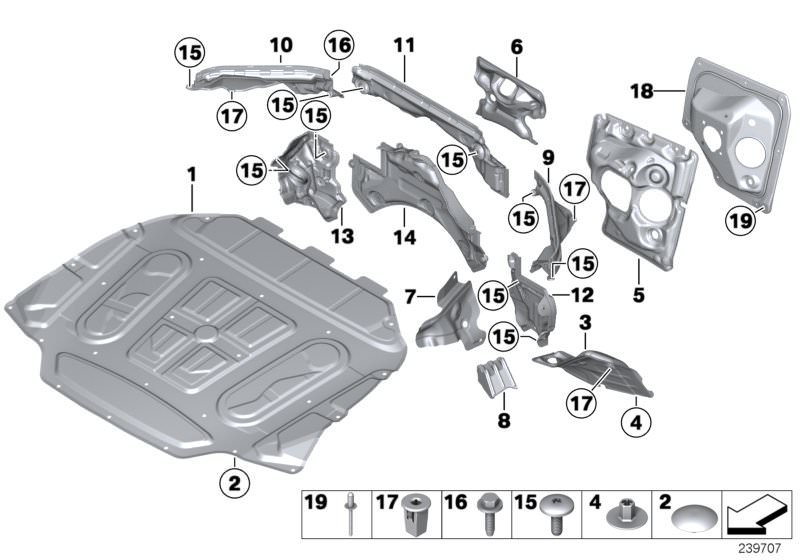Picture board Sound insulation, front I for the BMW 6 Series models  Original BMW spare parts from the electronic parts catalog (ETK) for BMW motor vehicles (car)   Blind rivet, Bulkhead, upper section, left, Bulkhead, upper section, middle, Bulkhead, upp