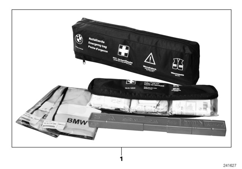 Picture board Emergency bag for the BMW 2 Series models  Original BMW spare parts from the electronic parts catalog (ETK) for BMW motor vehicles (car)   Emergency bag