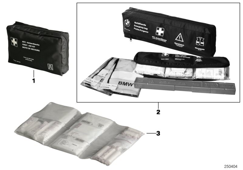 Picture board First aid kit, Universal for the BMW 7 Series models  Original BMW spare parts from the electronic parts catalog (ETK) for BMW motor vehicles (car) 
