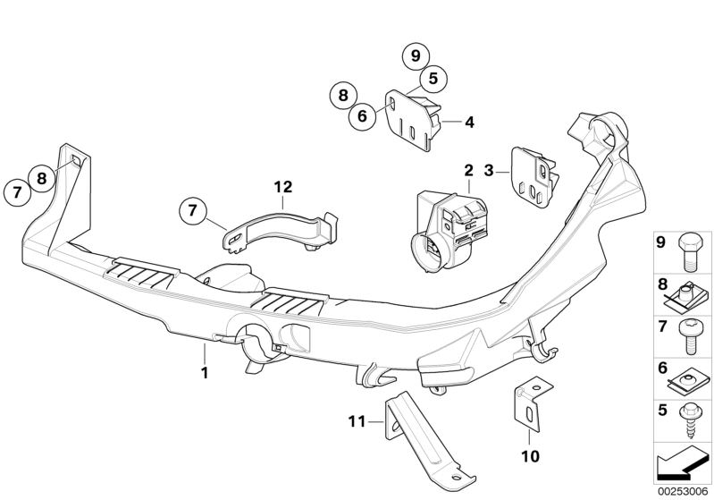 Picture board Headlight arm/bracket for the BMW 3 Series models  Original BMW spare parts from the electronic parts catalog (ETK) for BMW motor vehicles (car)   Body nut, Bracket for headlight arm, left, Bracket for headlight arm, right, Clip nut, Headlig