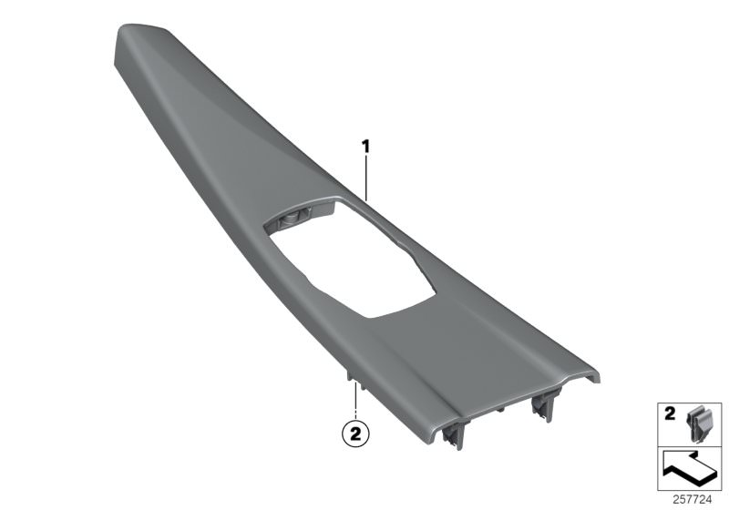 Picture board Decor trims, centre console for the BMW 4 Series models  Original BMW spare parts from the electronic parts catalog (ETK) for BMW motor vehicles (car)   Centre console trim ash grain, Clamp