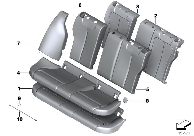 Picture board Seat, rear, cushion, & cover, basic seat for the BMW 1 Series models  Original BMW spare parts from the electronic parts catalog (ETK) for BMW motor vehicles (car)   COVER BACKREST CLOTH LEFT, Cover isofix, LEFT BACKREST UPHOLSTERY, RIGHT BA