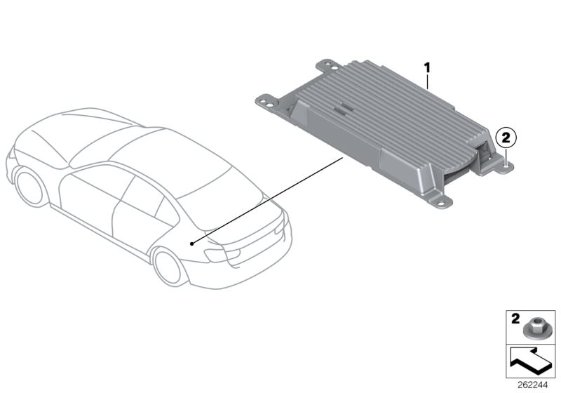 Picture board Combox telematics GPS for the BMW 3 Series models  Original BMW spare parts from the electronic parts catalog (ETK) for BMW motor vehicles (car)   Combox telematics GPS, Self-locking hex nut